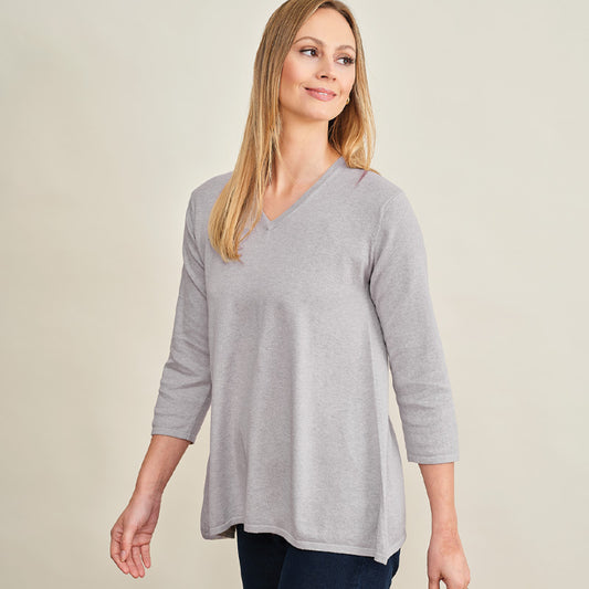 Annabel Cashmere Cotton V-Neck Tunic Sweater