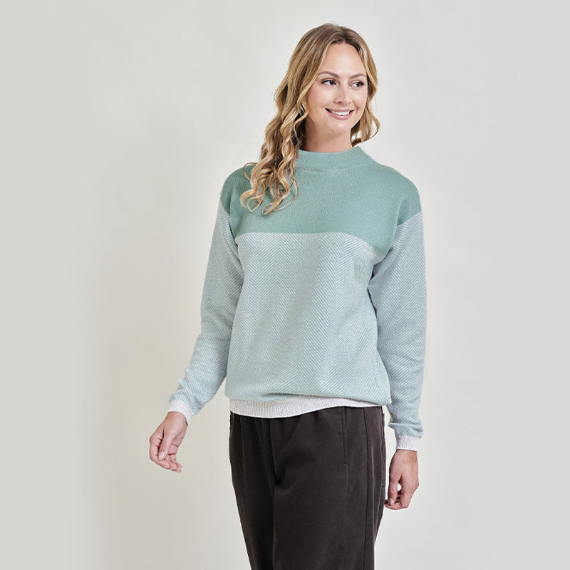 Eva 4 Ply Herringbone Cashmere Turtle Neck