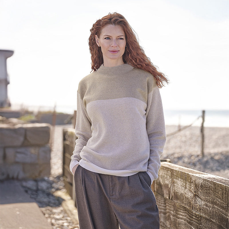 Eva 4 Ply Herringbone Cashmere Turtle Neck