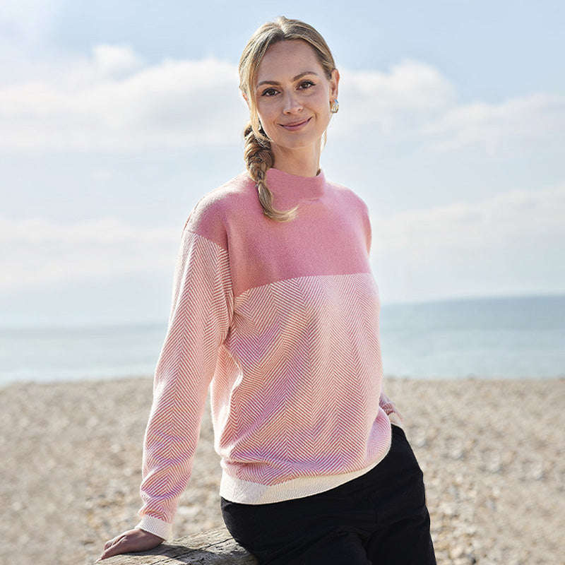 Eva 4 Ply Herringbone Cashmere Turtle Neck