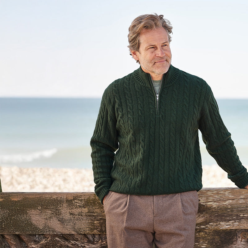 Ferguson 4 Ply Cashmere Cable Zip Neck