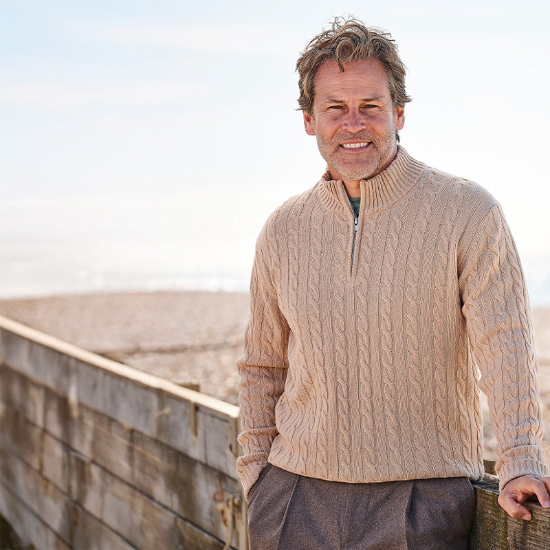 Ferguson 4 Ply Cashmere Cable Zip Neck