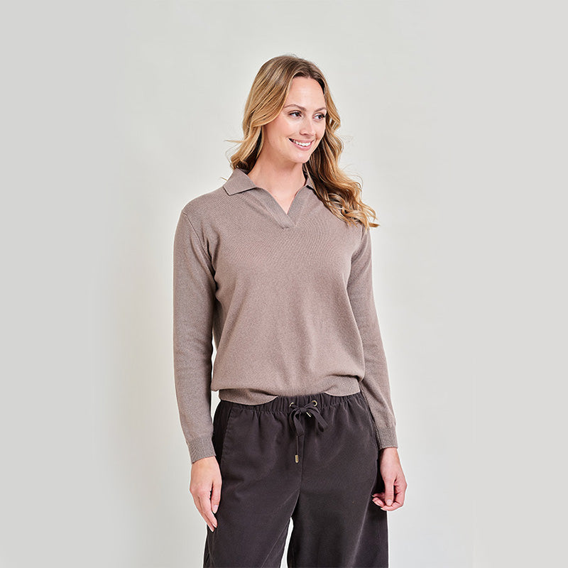 Heather Shirt Collar Cashmere Sweater