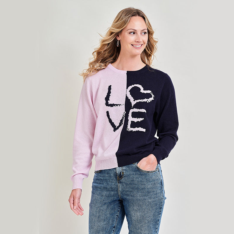 'Love' Intarsia Cashmere Crew