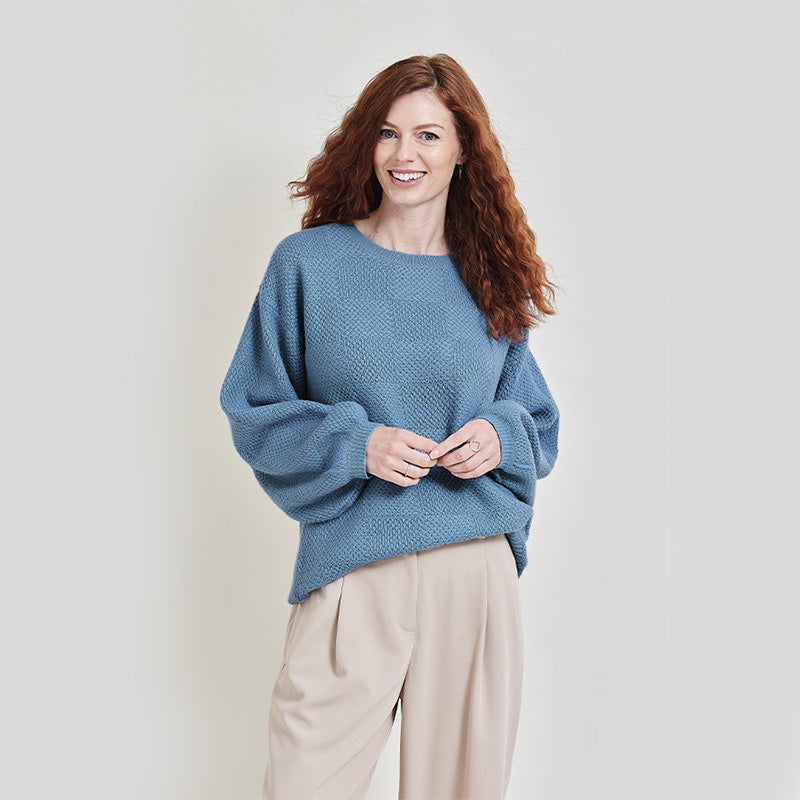Kayla 4 Ply Cashmere Checkered Crew
