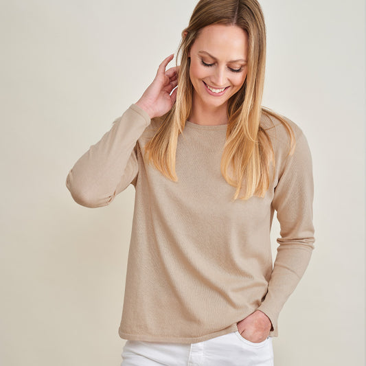 Michaela Cashmere Cotton Crew Neck Sweater