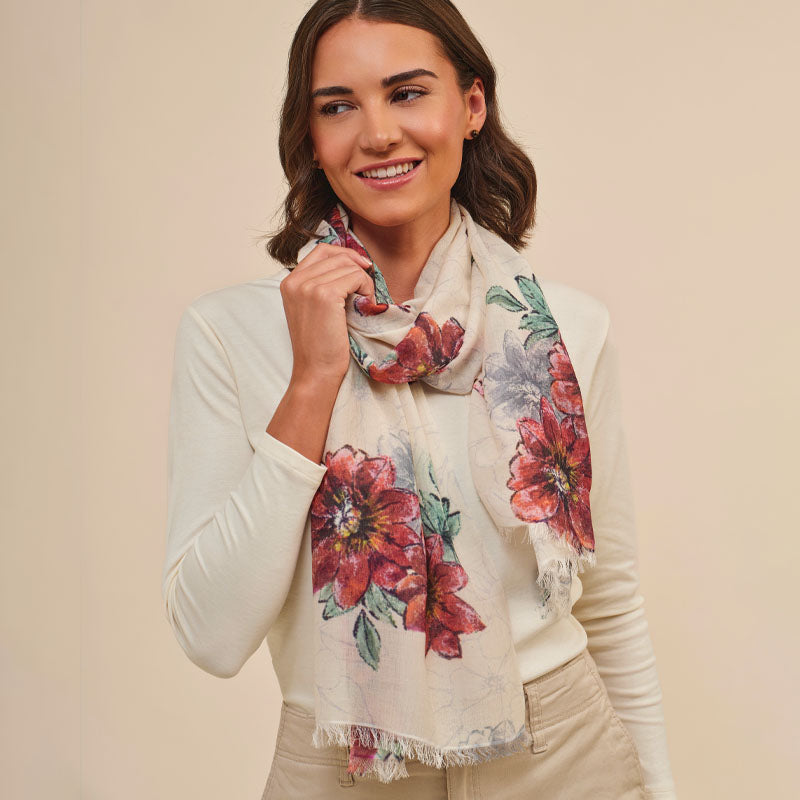 Poinsettia Cream Cashmere Stole
