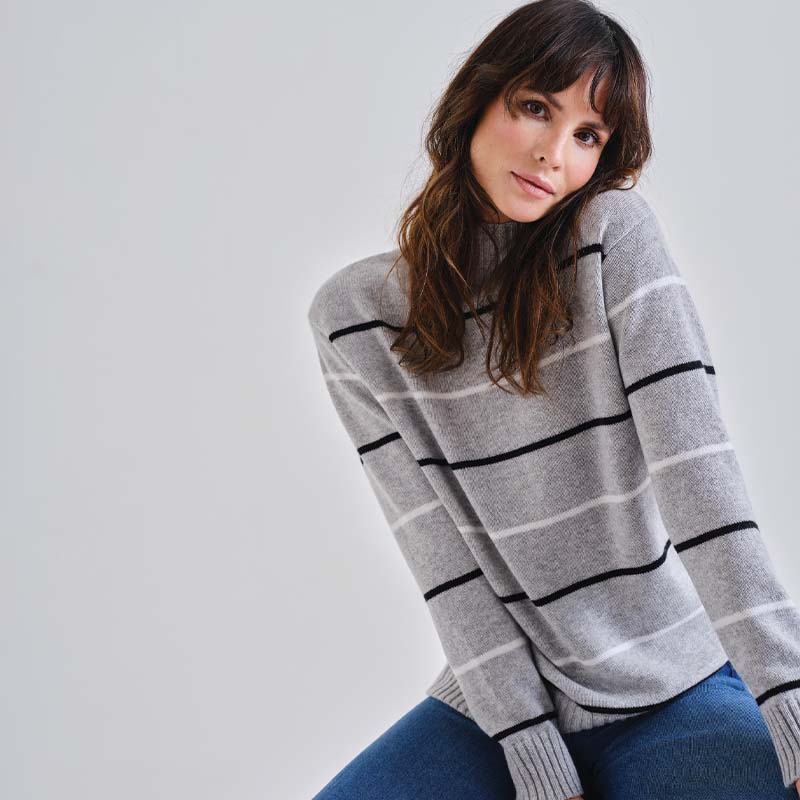 The Cashmere Striped Turtle Neck Sweater