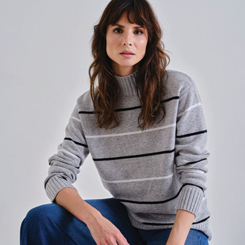 The Cashmere Striped Turtle Neck Sweater