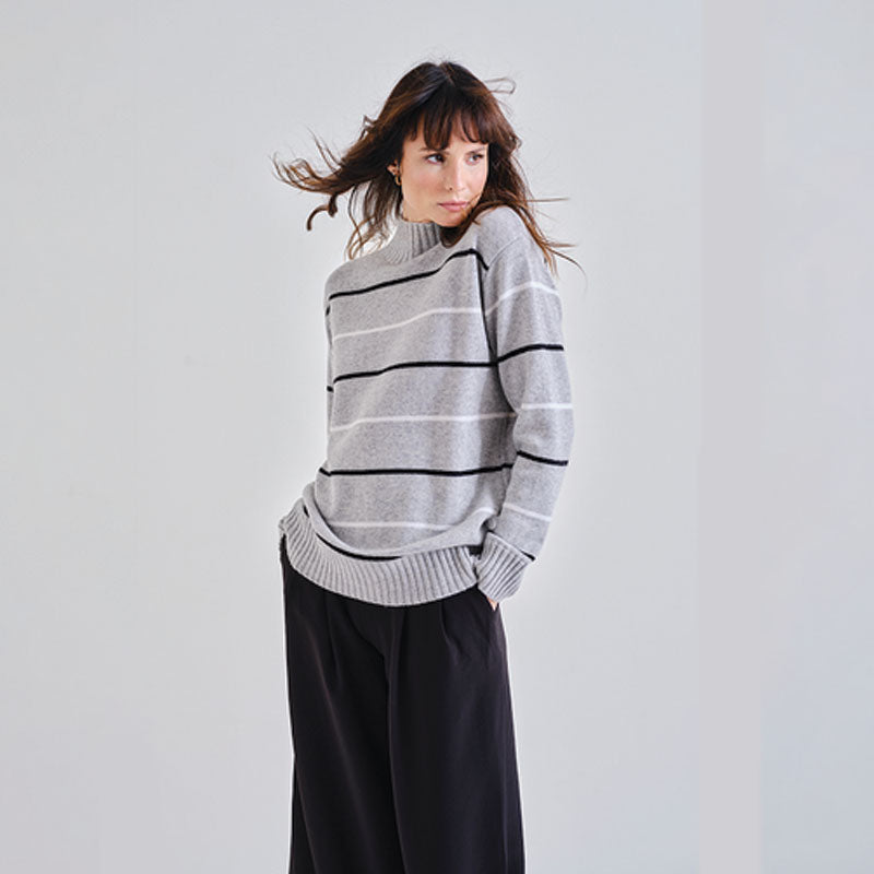 The Cashmere Striped Turtle Neck Sweater