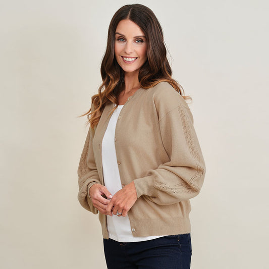 Whitney 4 Ply Cashmere Blouson Sleeve Cardigan