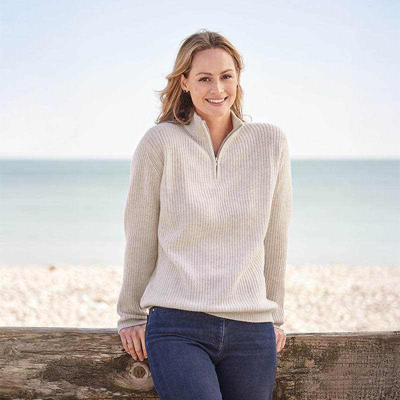 Winnie Cashmere 4 Ply Rib Zip Neck
