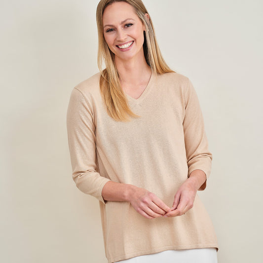 Annabel Cashmere Cotton V-Neck Tunic Sweater