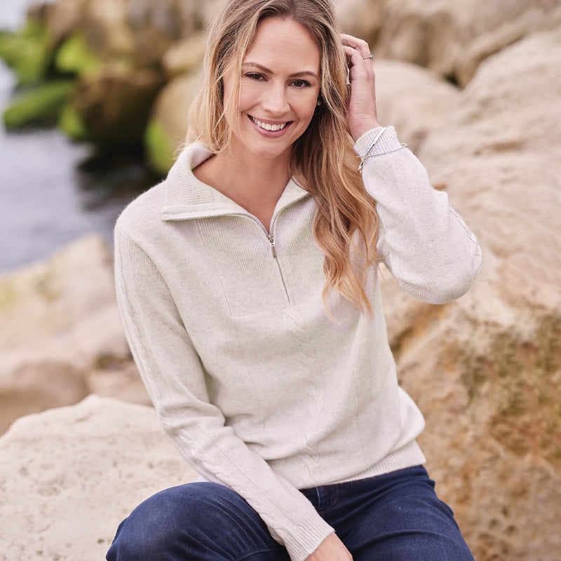 Annika 4 Ply Cashmere Cable Zip Neck