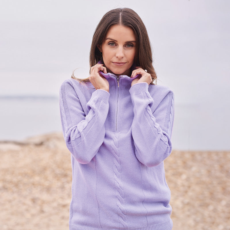 Annika 4 Ply Cashmere Cable Zip Neck