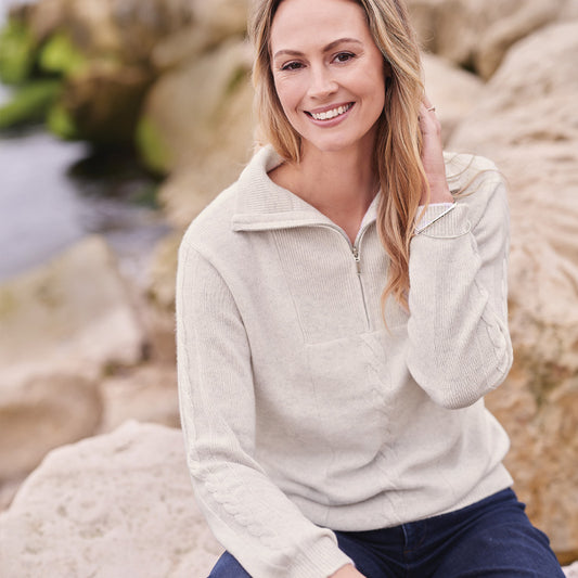 Annika 4 Ply Cashmere Cable Zip Neck