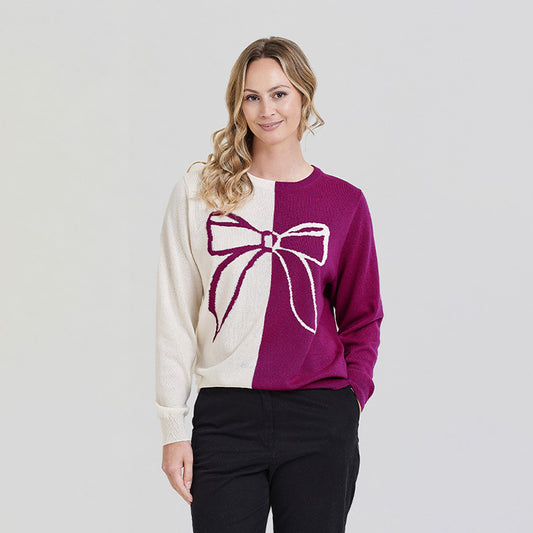 'Bow' Intarsia Cashmere Crew