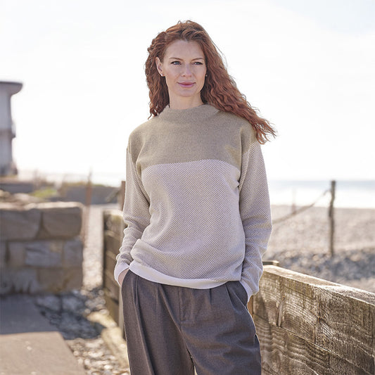 Eva 4 Ply Herringbone Cashmere Turtle Neck