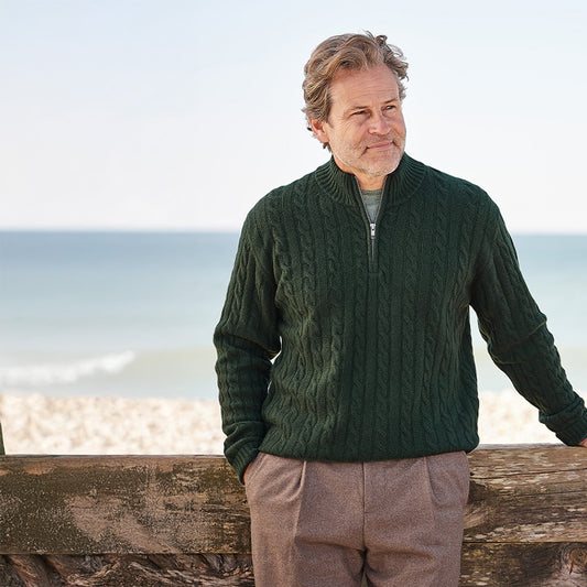 Ferguson 4 Ply Cashmere Cable Zip Neck