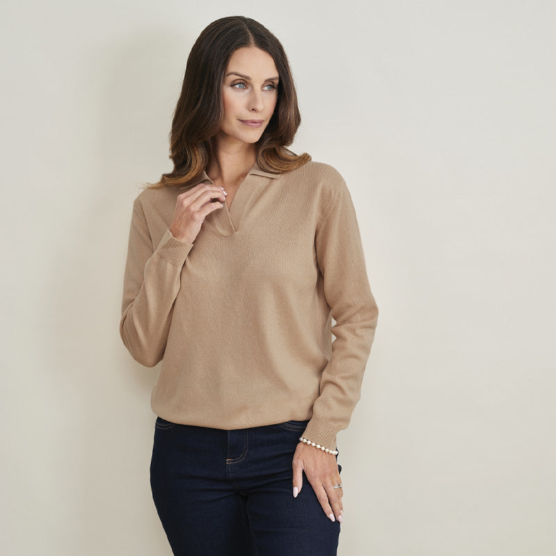Heather Shirt Collar Cashmere Sweater