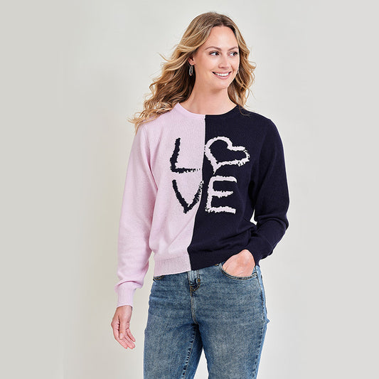 'Love' Intarsia Cashmere Crew