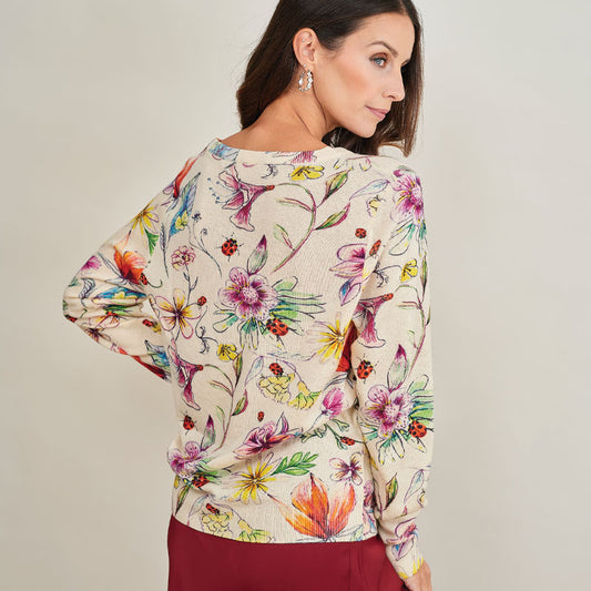 Kew Floral Printed Cashmere Crew