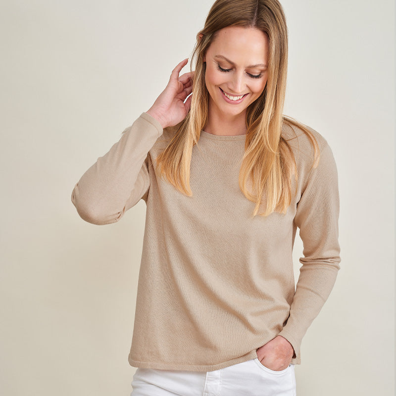 Michaela Cashmere Cotton Crew Neck Sweater
