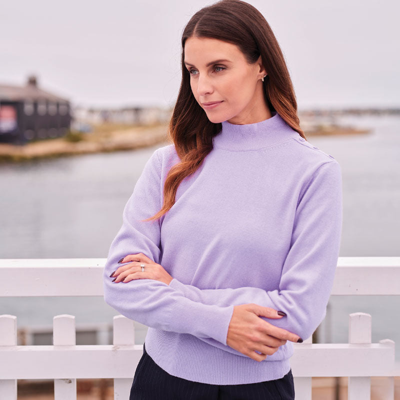 Molly Cashmere Button Turtle Neck
