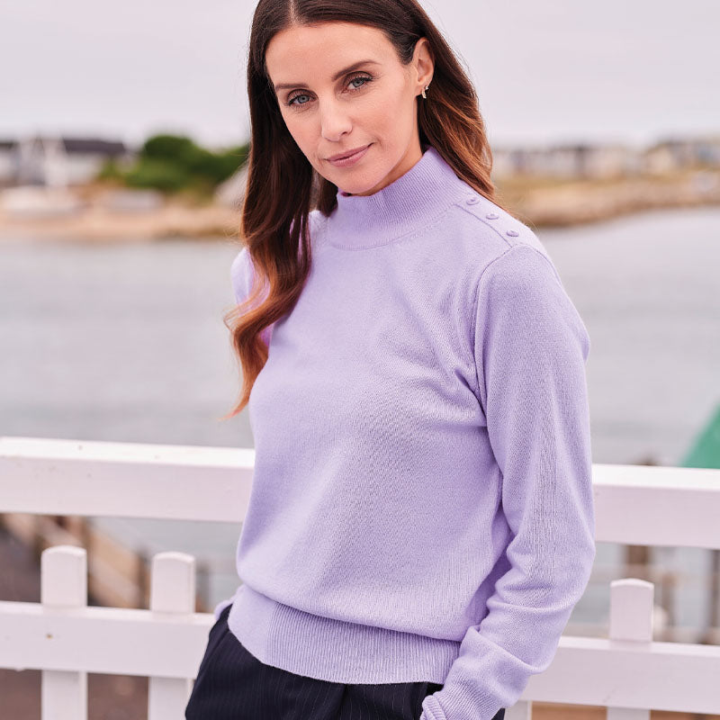 Molly Cashmere Button Turtle Neck