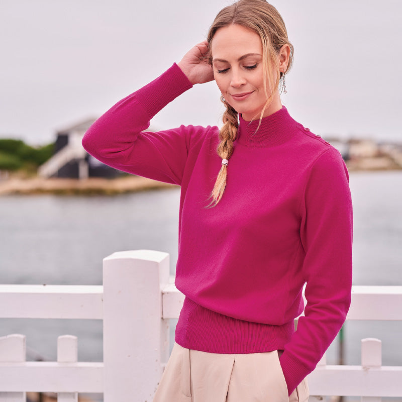 Molly Cashmere Button Turtle Neck