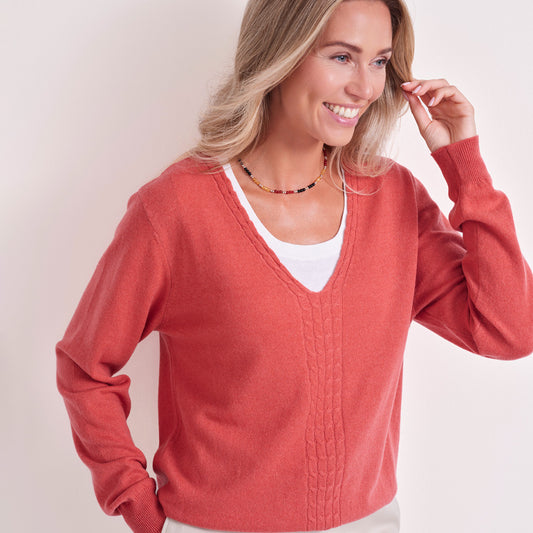 Narina 2 Ply Cashmere Cable V-Neck