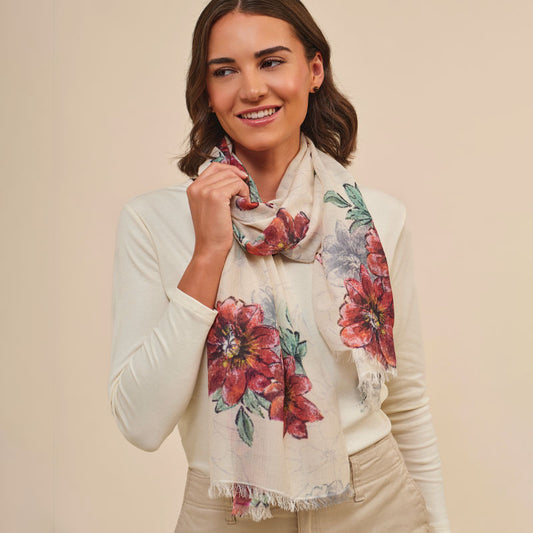 Poinsettia Cream Cashmere Stole