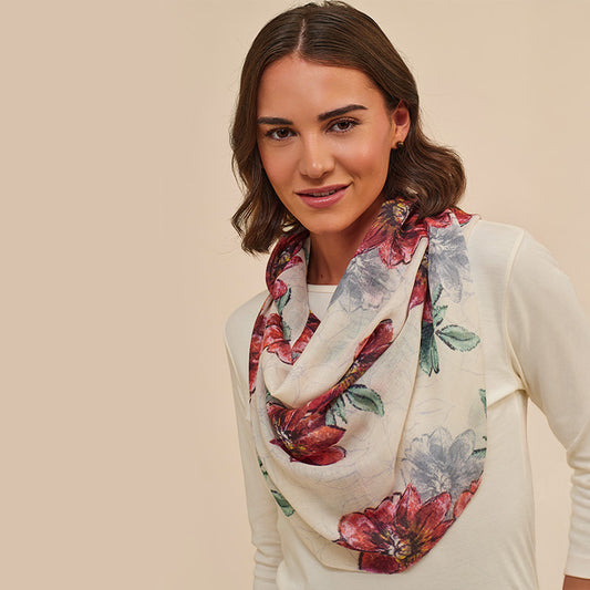 Poinsettia Cream Cashmere Stole