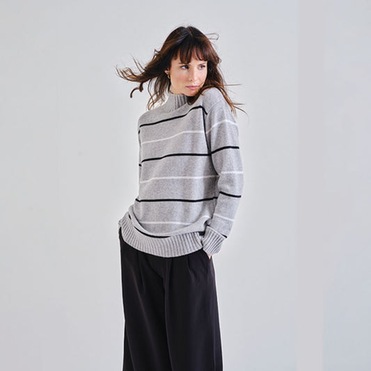 The Cashmere Striped Turtle Neck Sweater