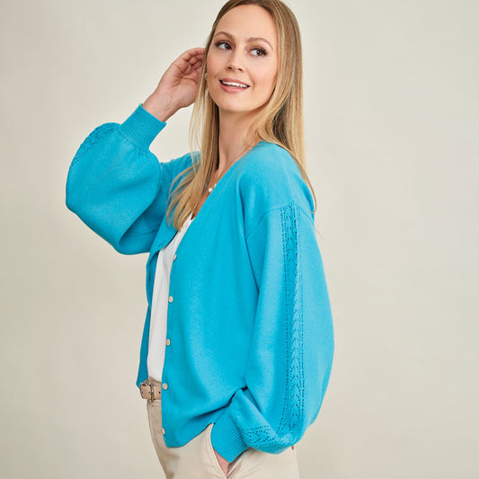 Whitney 4 Ply Cashmere Blouson Sleeve Cardigan