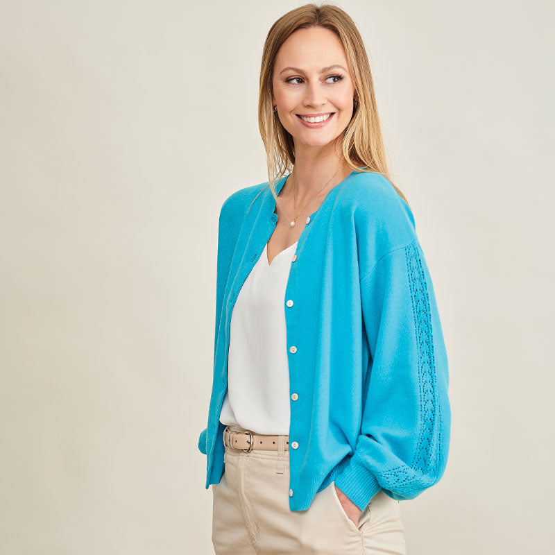 Whitney 4 Ply Cashmere Blouson Sleeve Cardigan