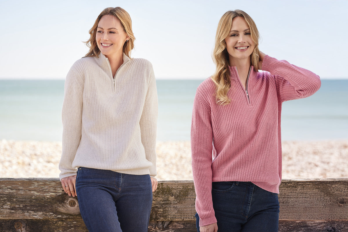 Winnie Cashmere 4 Ply Rib Zip Neck